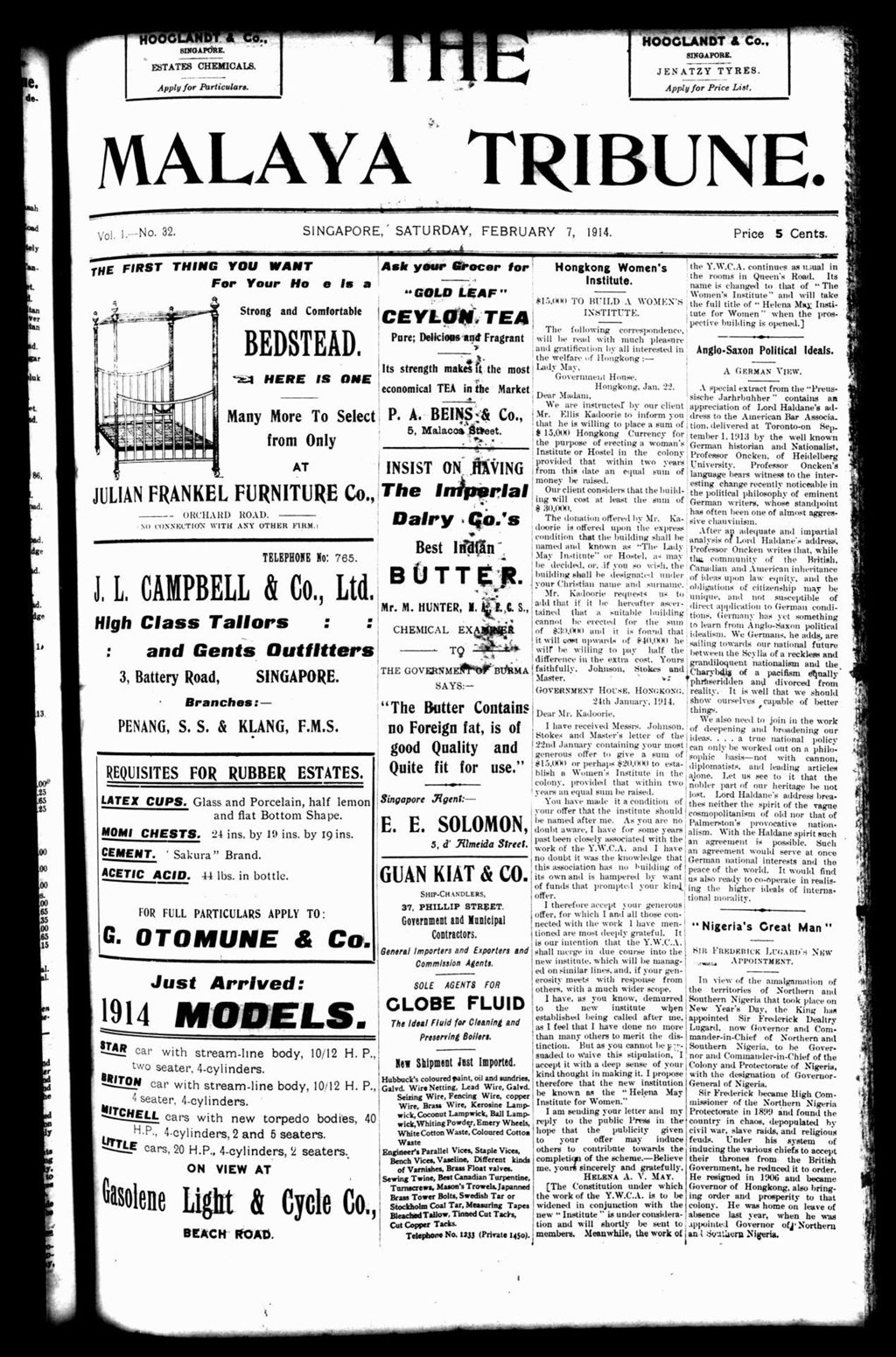 Miniature of Malaya Tribune 07 February 1914