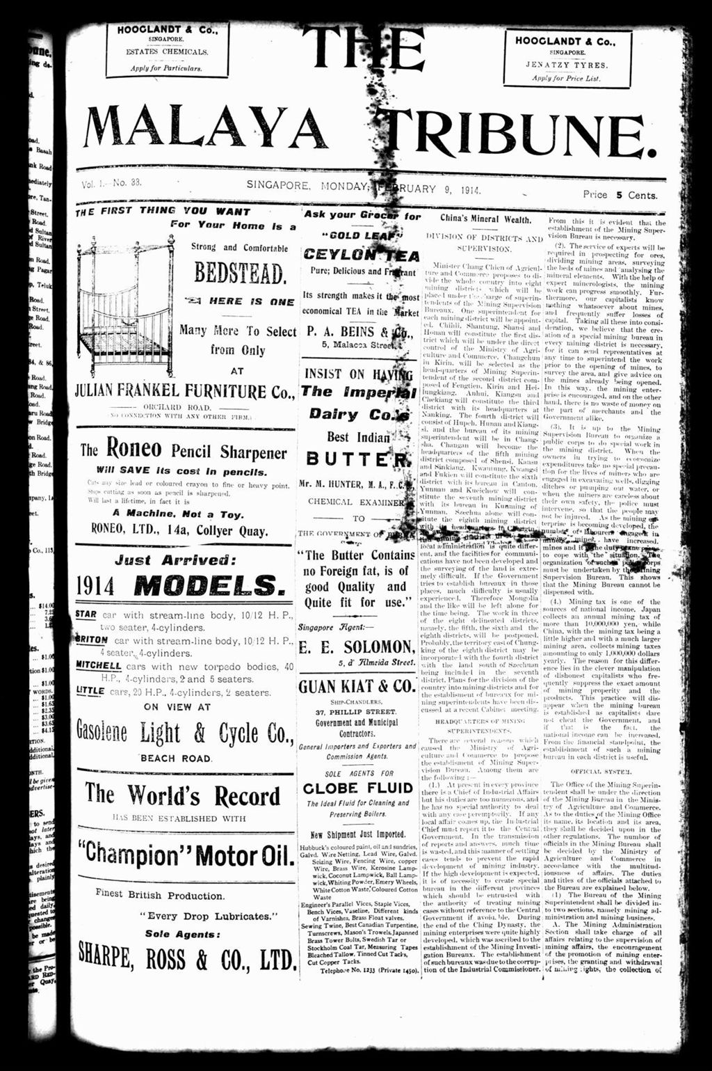 Miniature of Malaya Tribune 09 February 1914