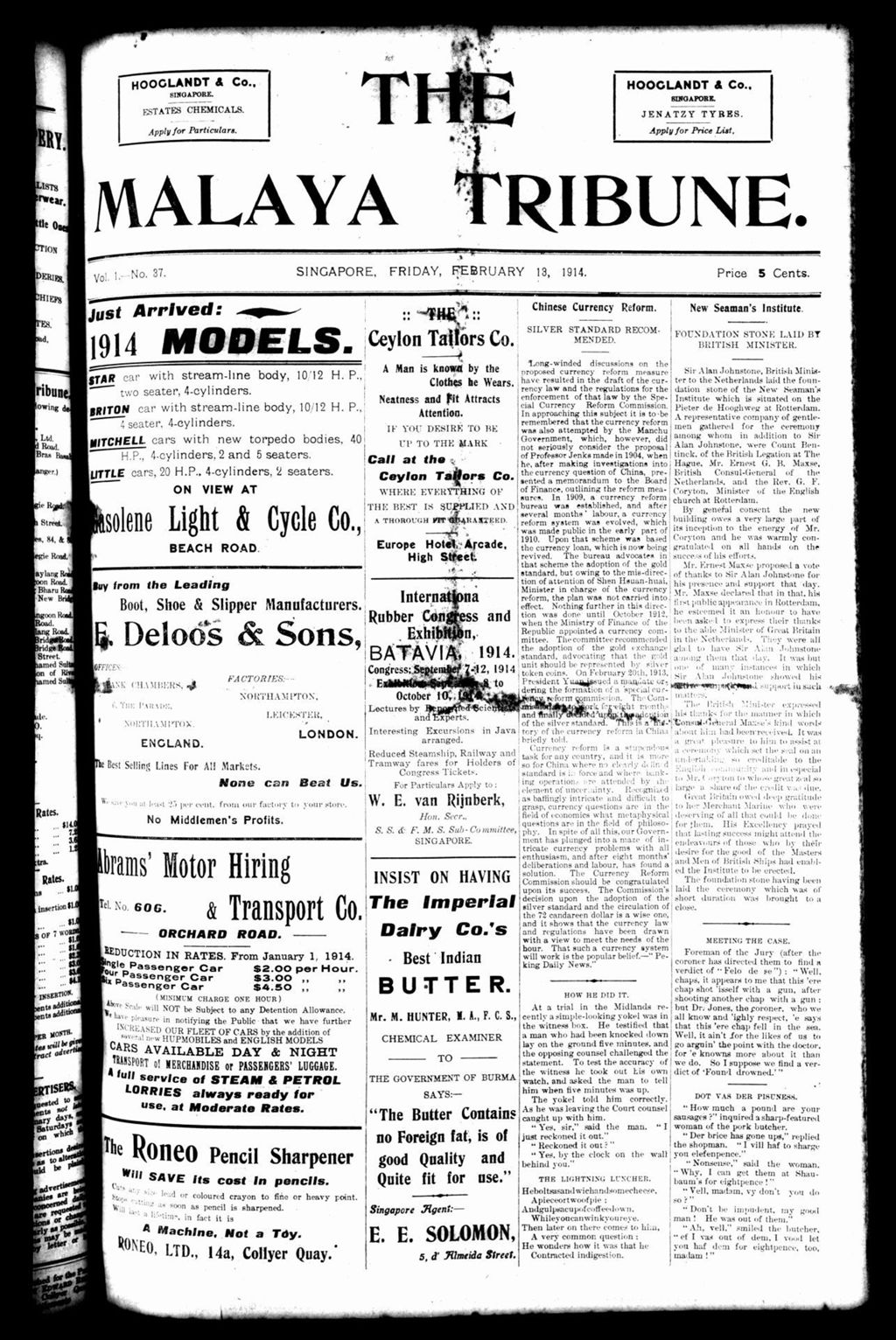 Miniature of Malaya Tribune 13 February 1914