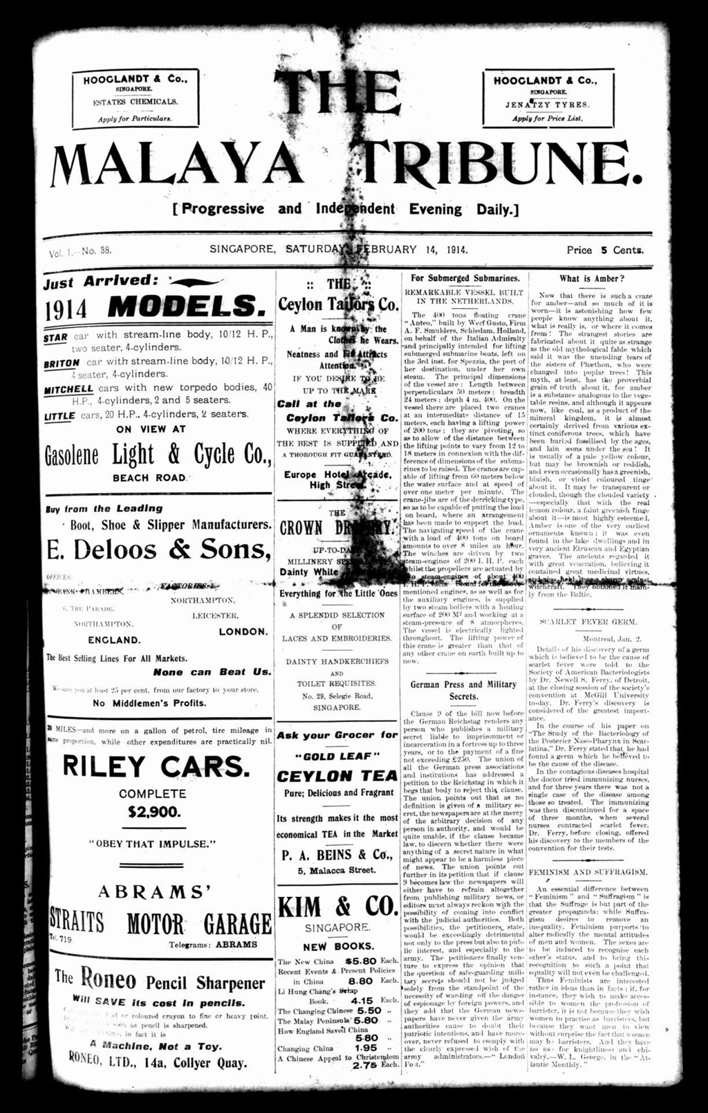 Miniature of Malaya Tribune 14 February 1914