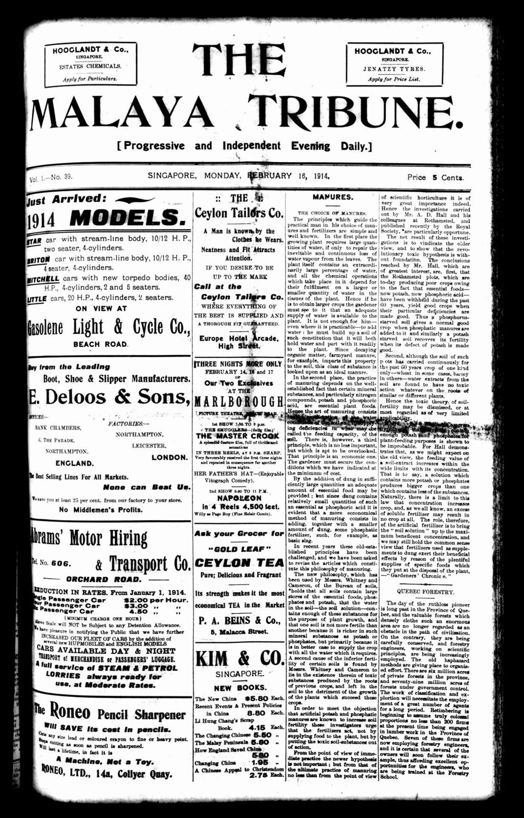 Miniature of Malaya Tribune 16 February 1914