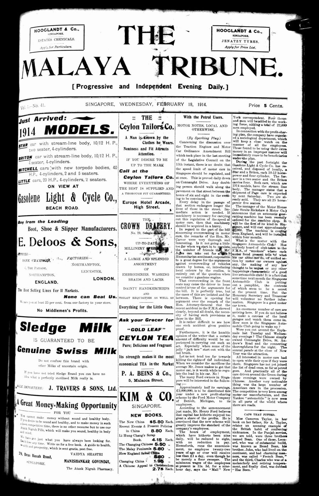 Miniature of Malaya Tribune 18 February 1914