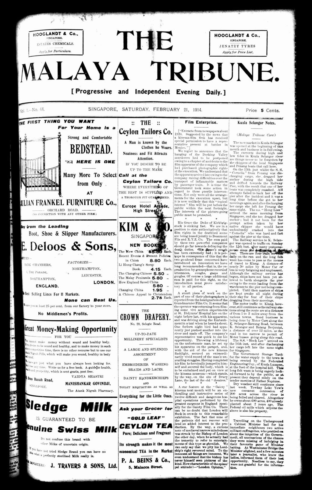 Miniature of Malaya Tribune 21 February 1914