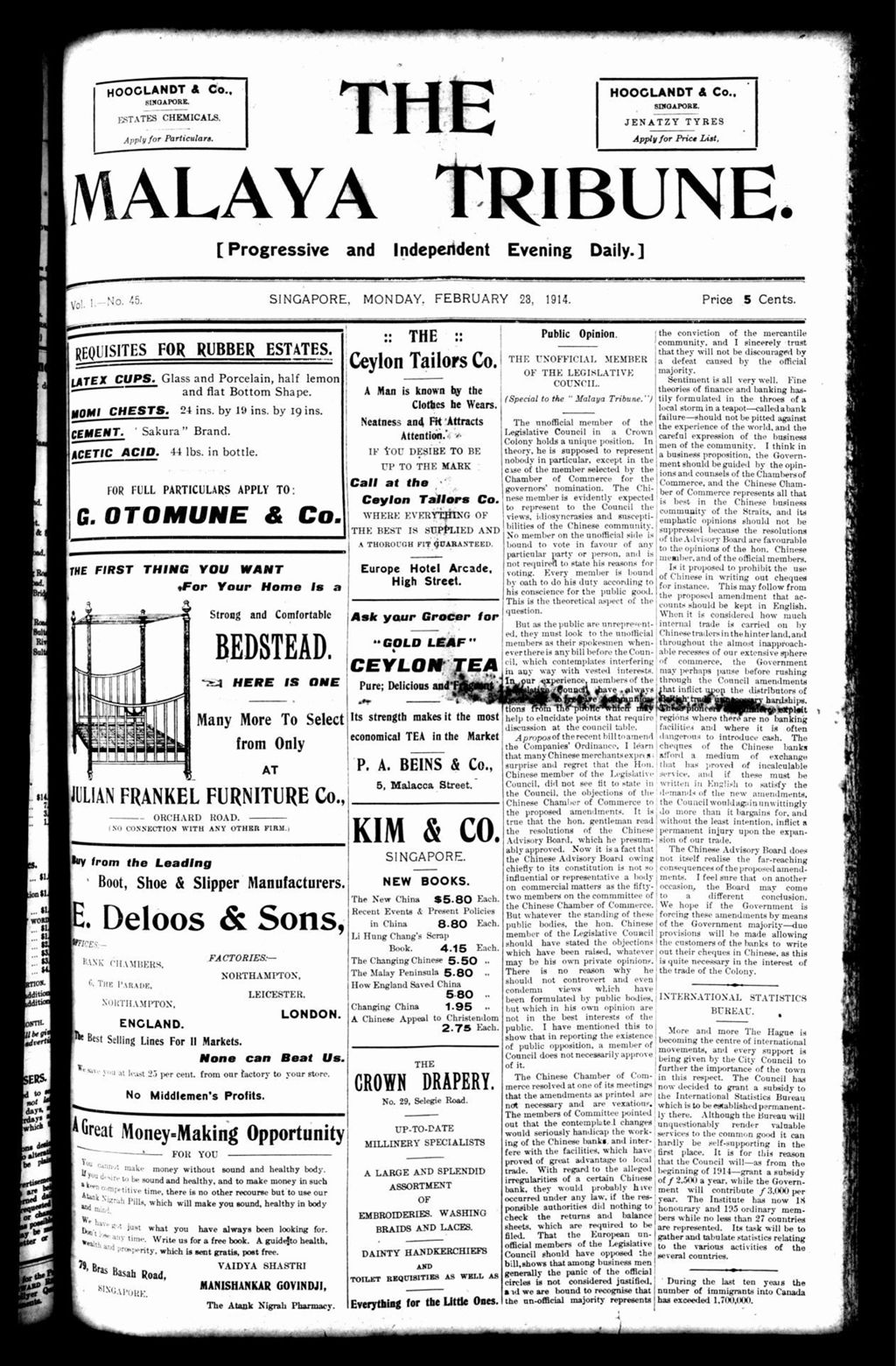 Miniature of Malaya Tribune 23 February 1914