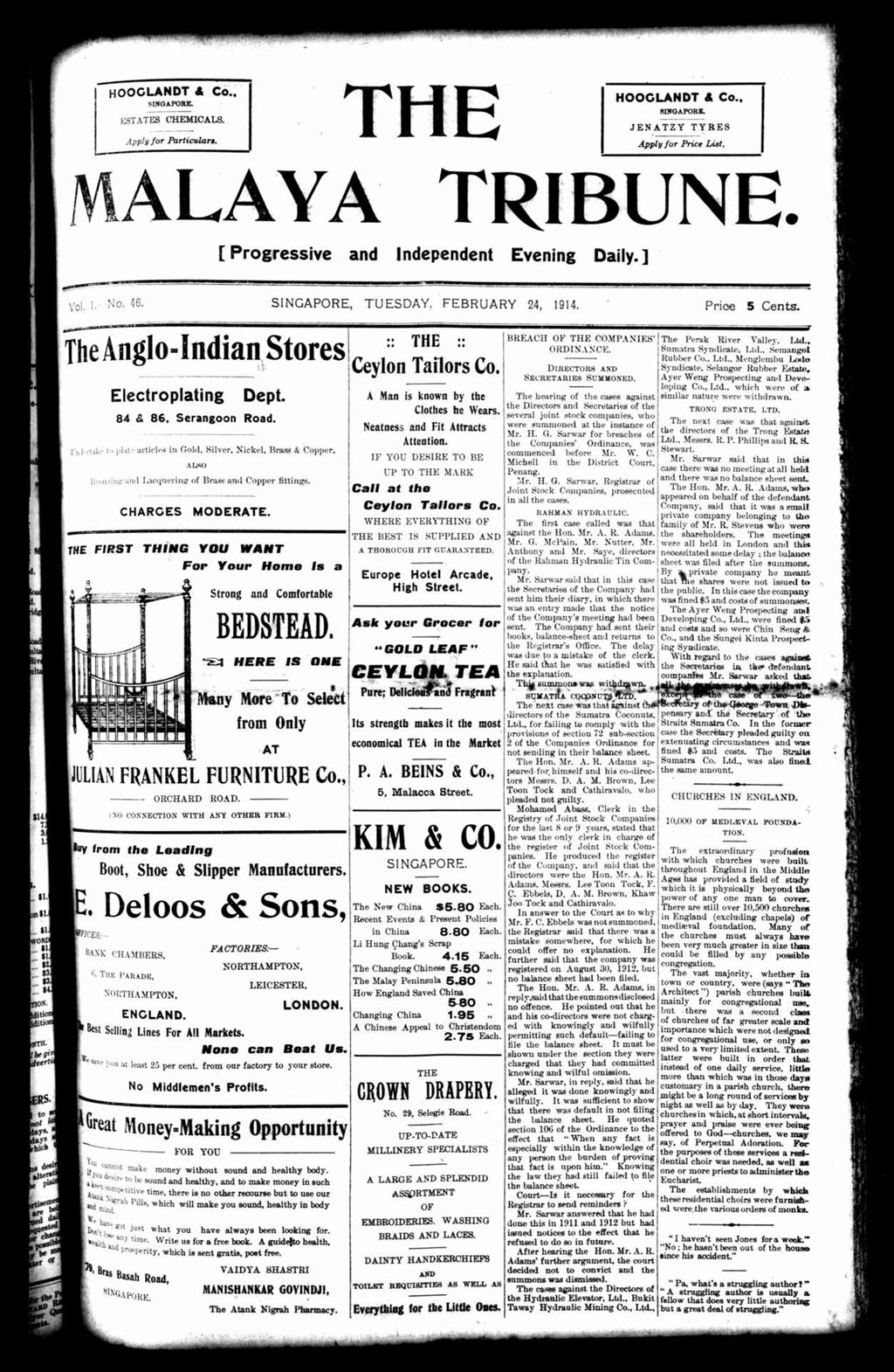 Miniature of Malaya Tribune 24 February 1914