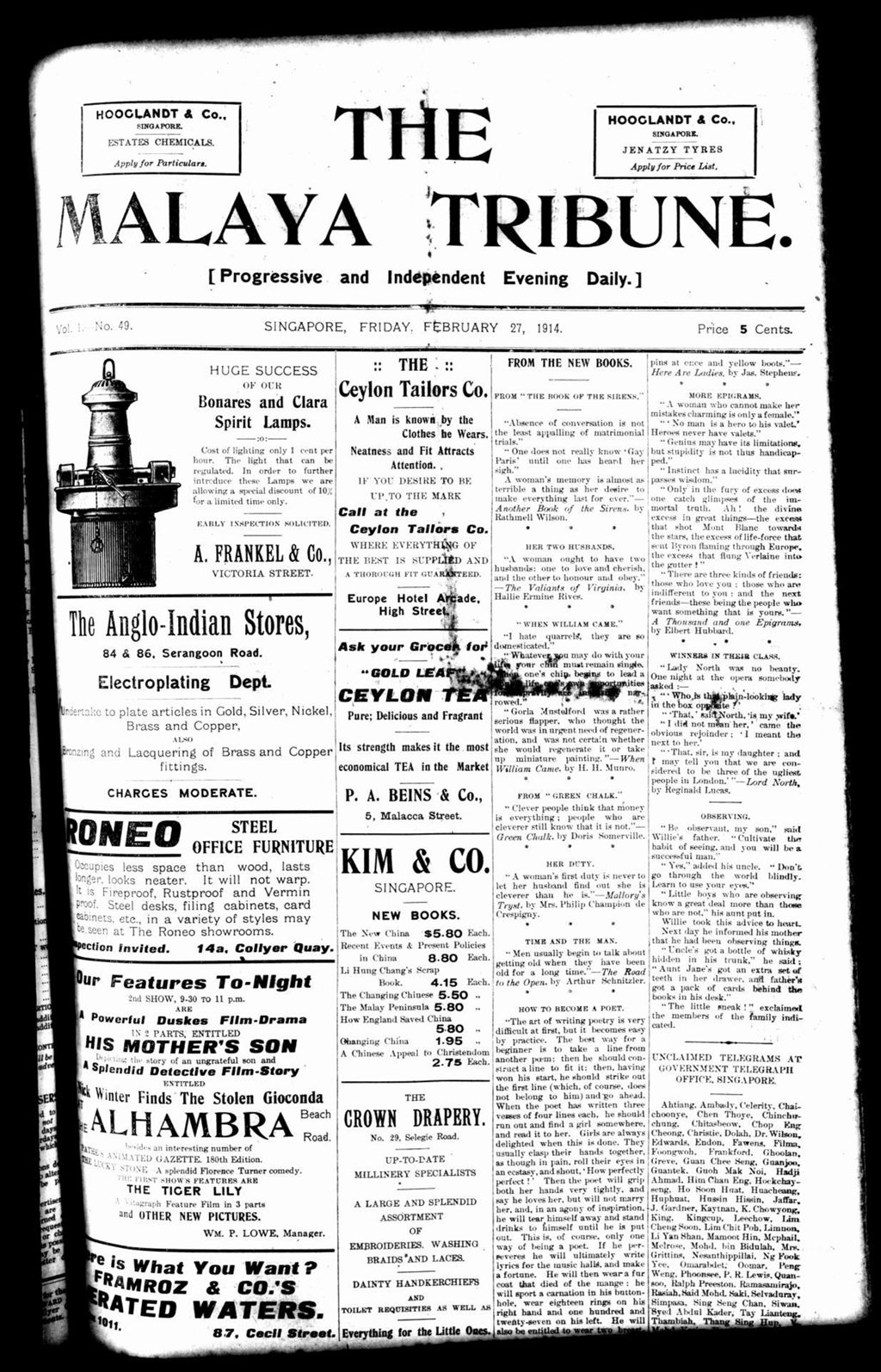 Miniature of Malaya Tribune 27 February 1914