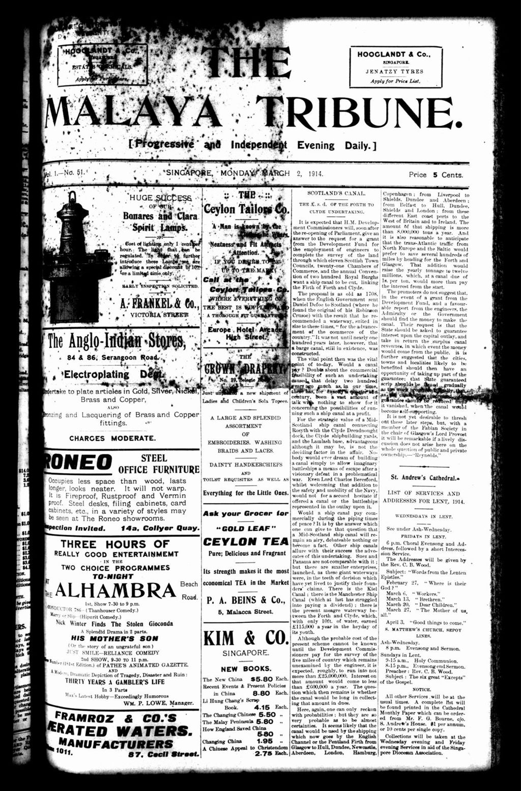 Miniature of Malaya Tribune 02 March 1914