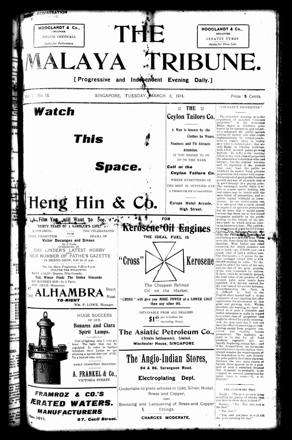 Miniature of Malaya Tribune 03 March 1914