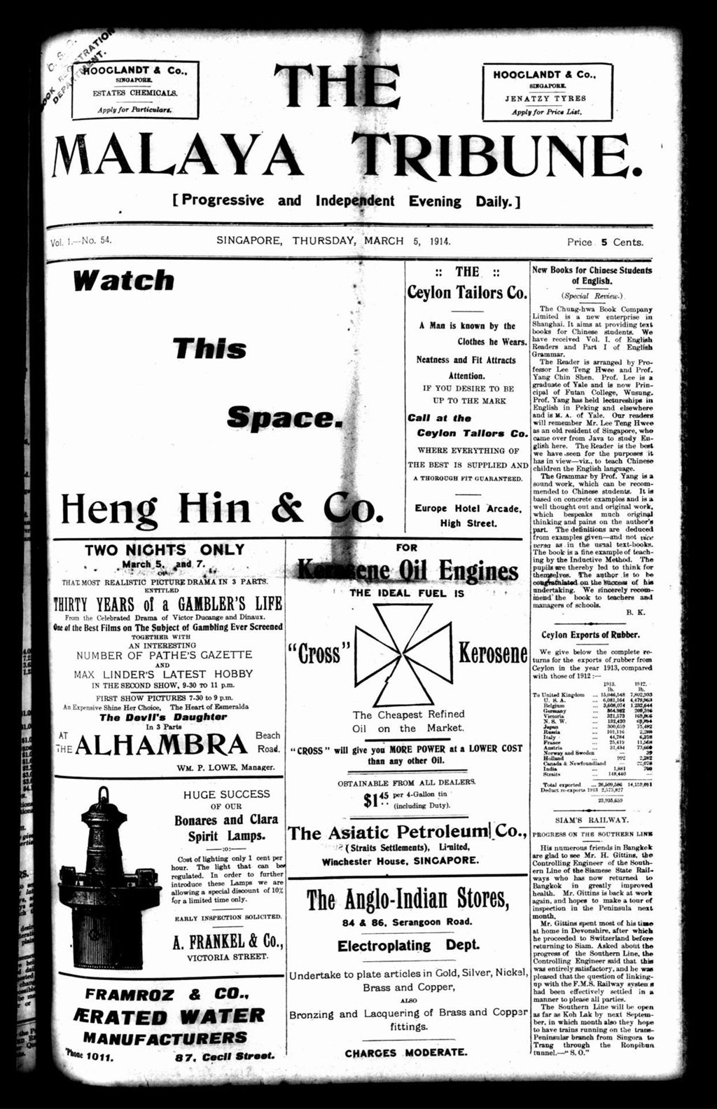 Miniature of Malaya Tribune 05 March 1914