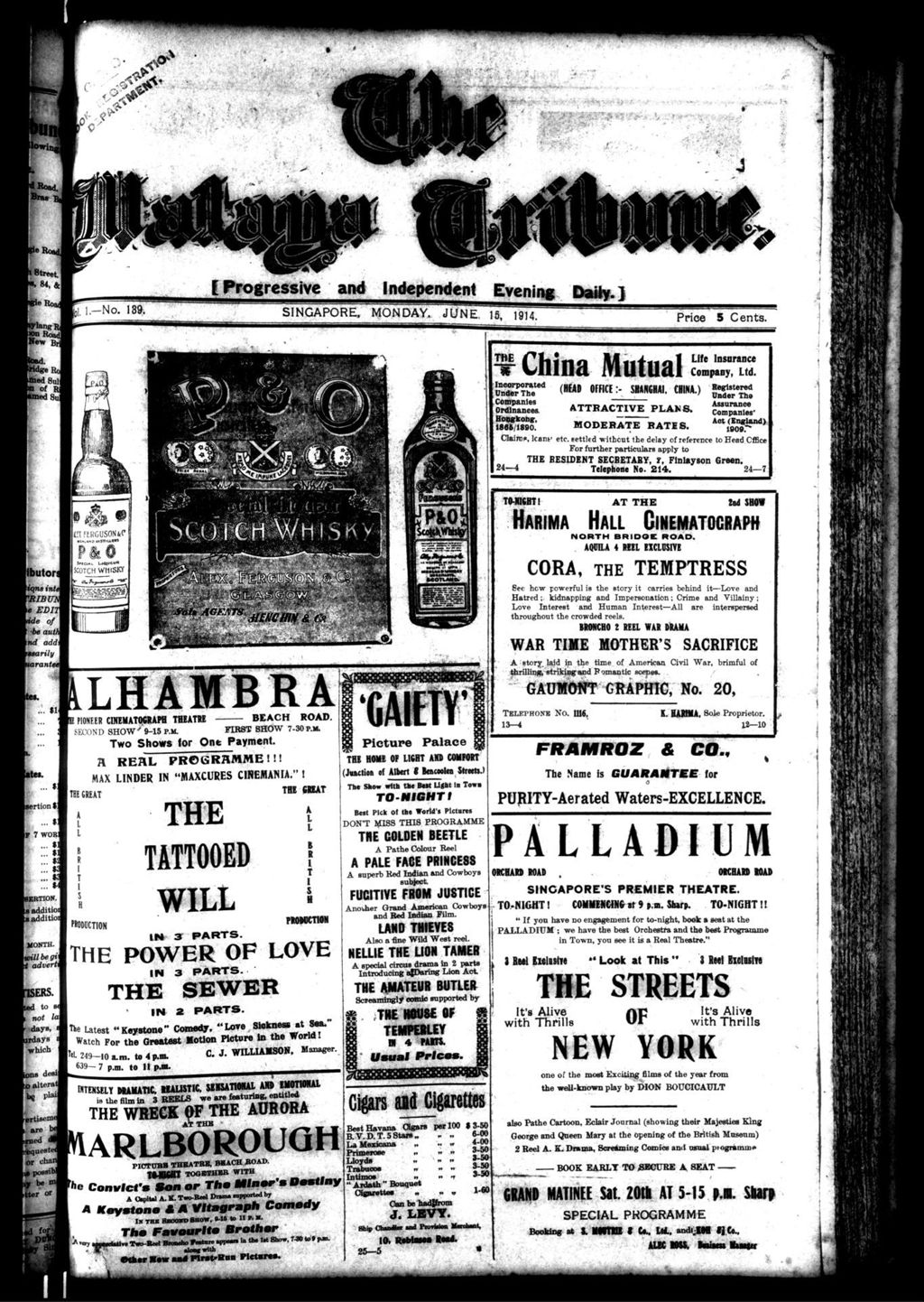 Miniature of Malaya Tribune 15 June 1914