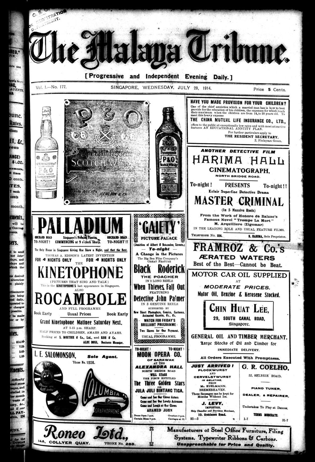 Miniature of Malaya Tribune 29 July 1914