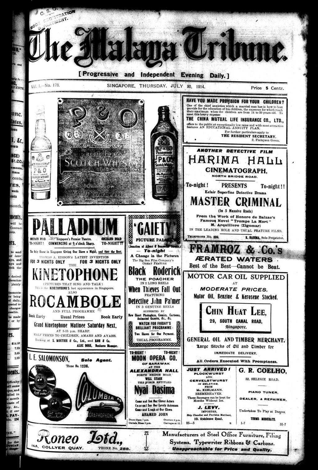 Miniature of Malaya Tribune 30 July 1914