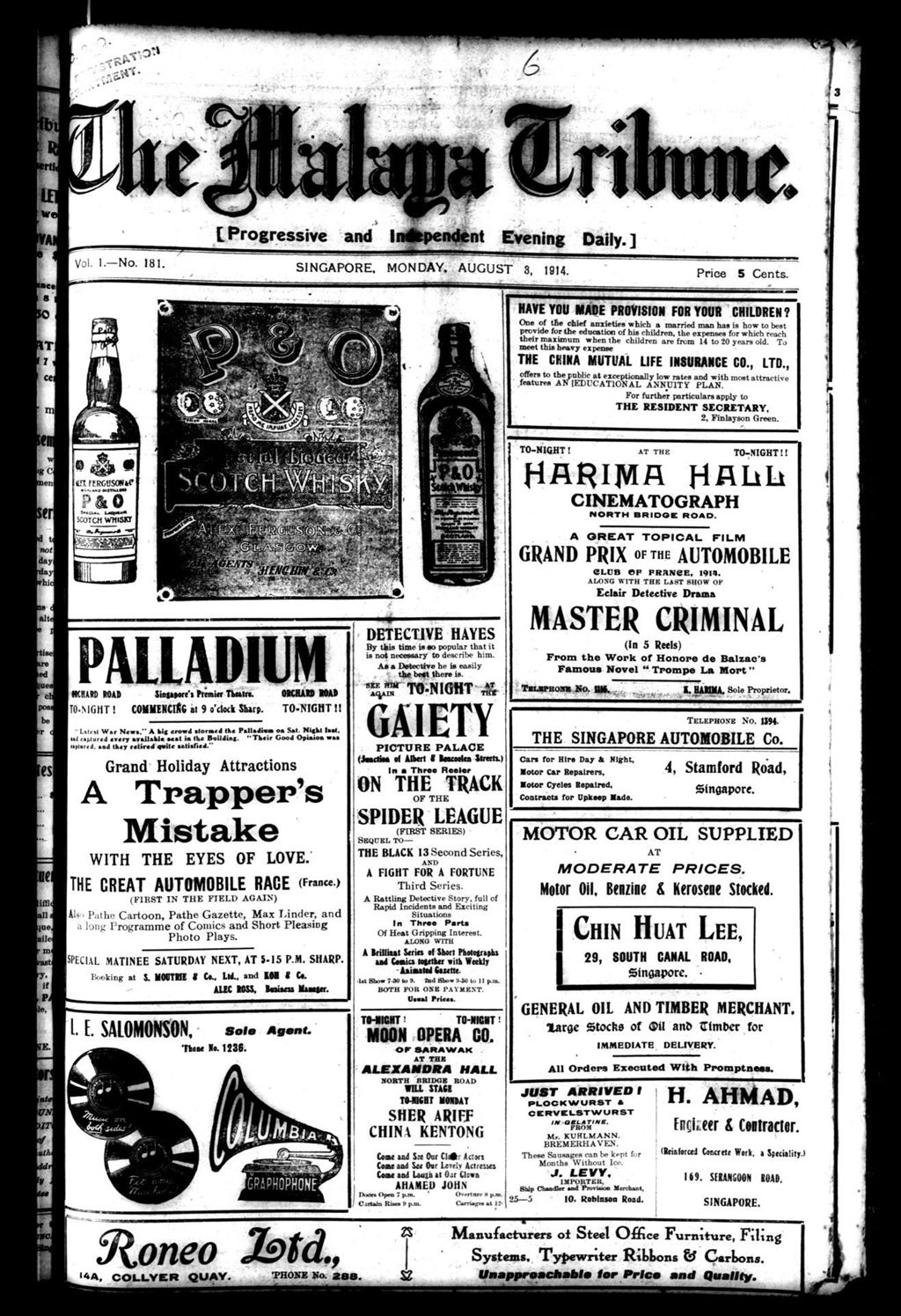 Miniature of Malaya Tribune 03 August 1914