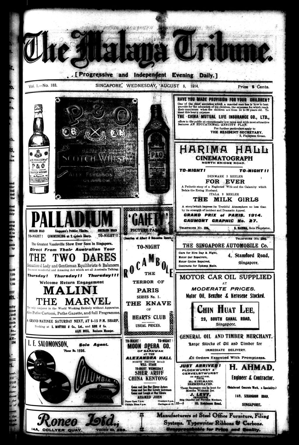 Miniature of Malaya Tribune 05 August 1914