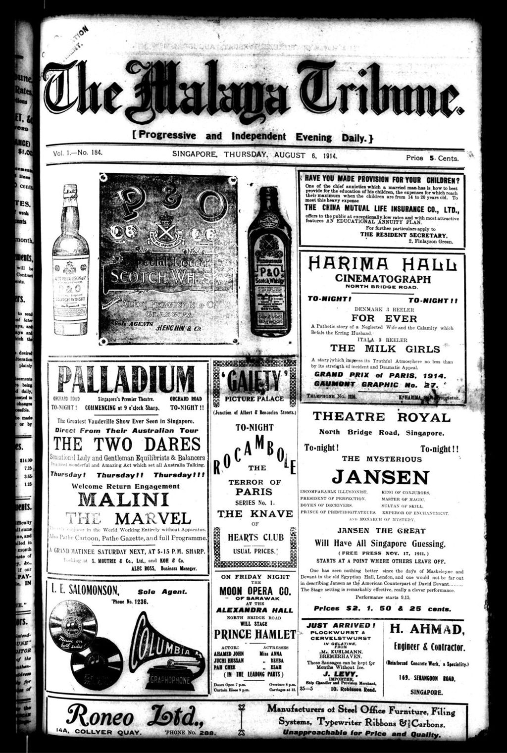 Miniature of Malaya Tribune 06 August 1914