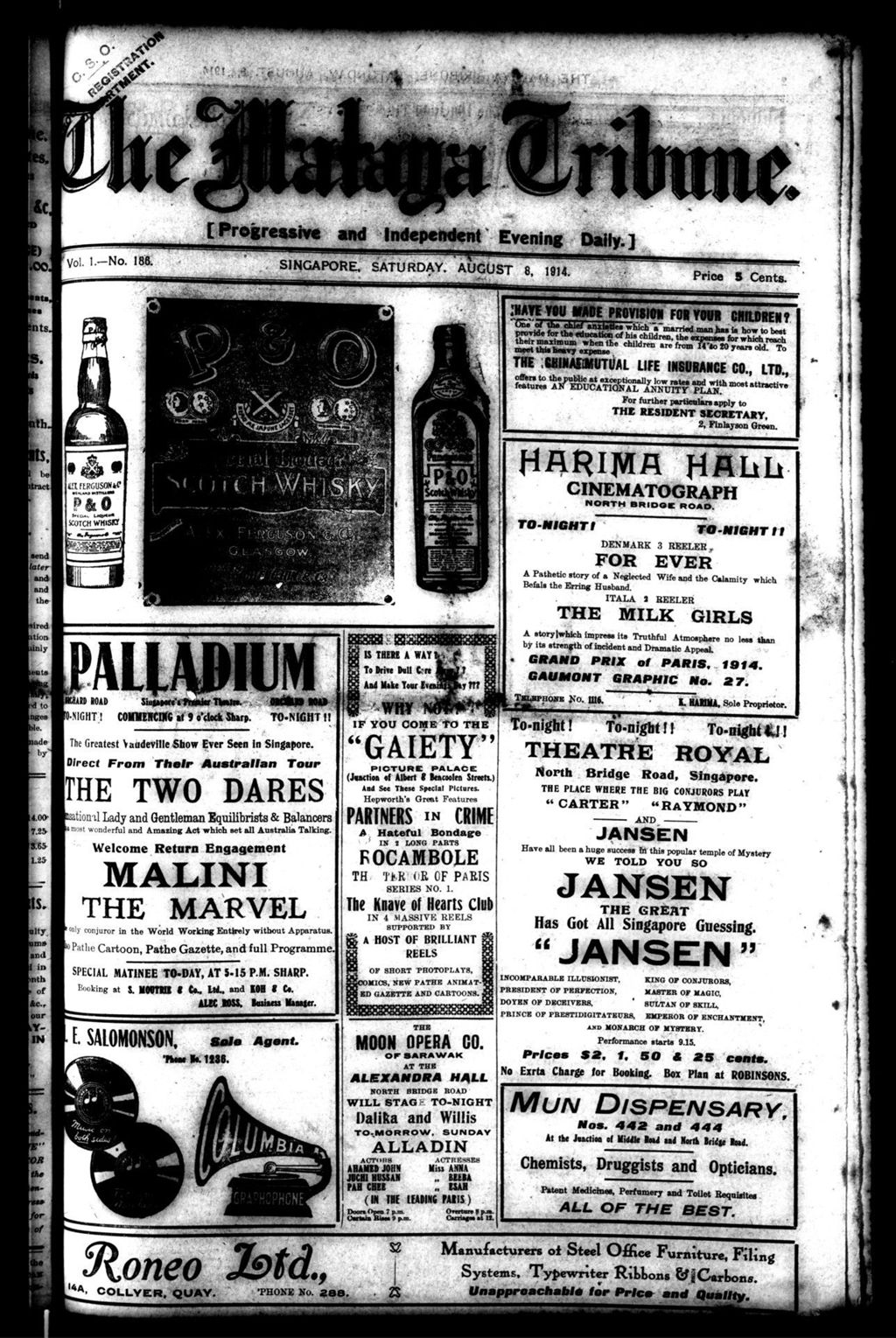 Miniature of Malaya Tribune 08 August 1914