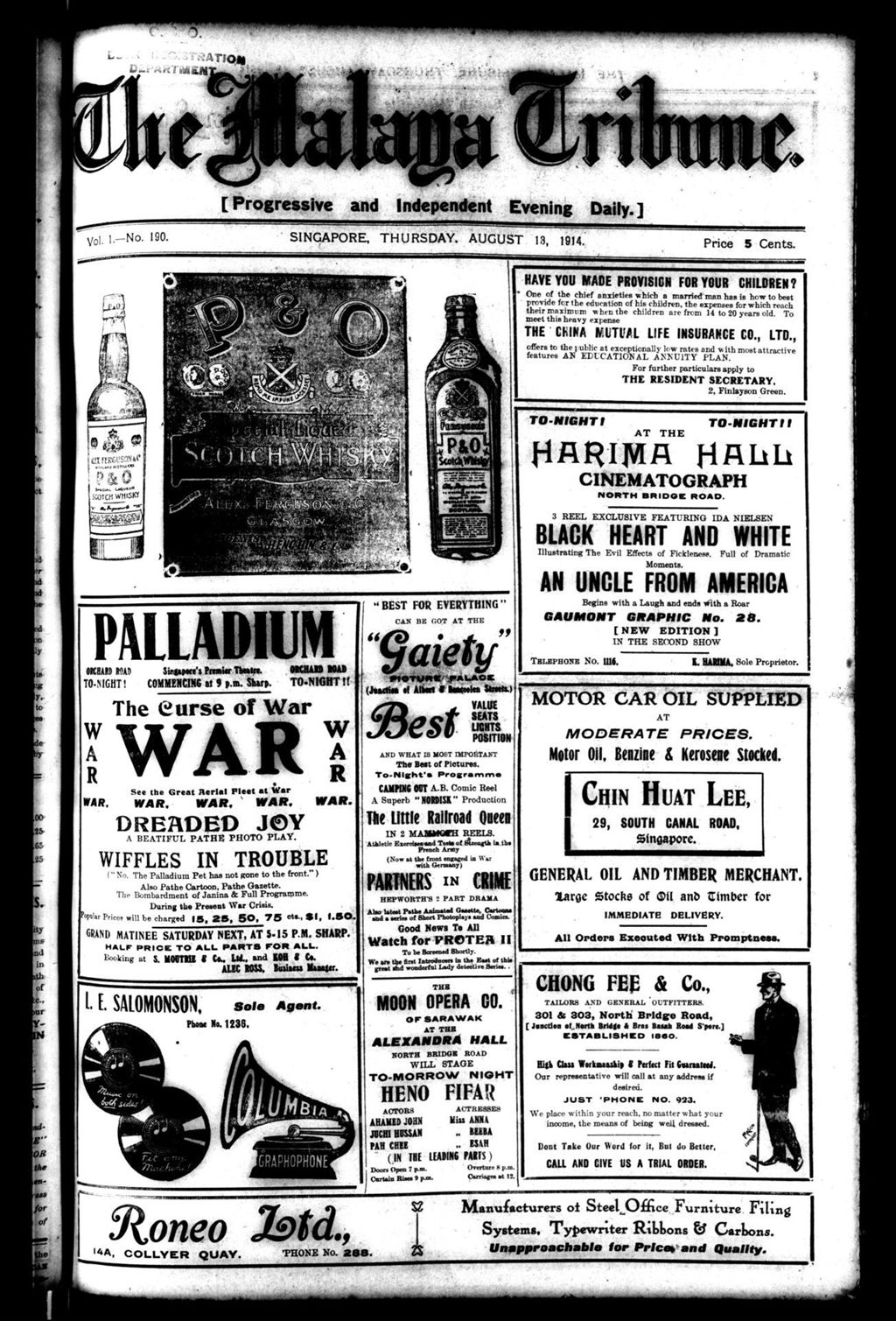 Miniature of Malaya Tribune 13 August 1914