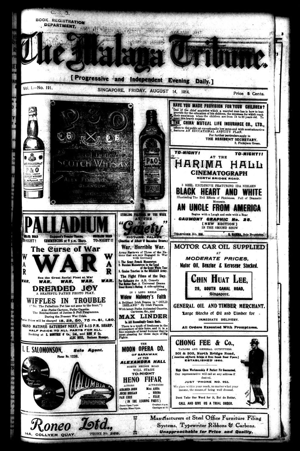 Miniature of Malaya Tribune 14 August 1914