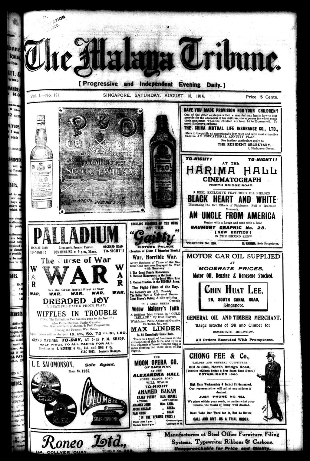 Miniature of Malaya Tribune 15 August 1914