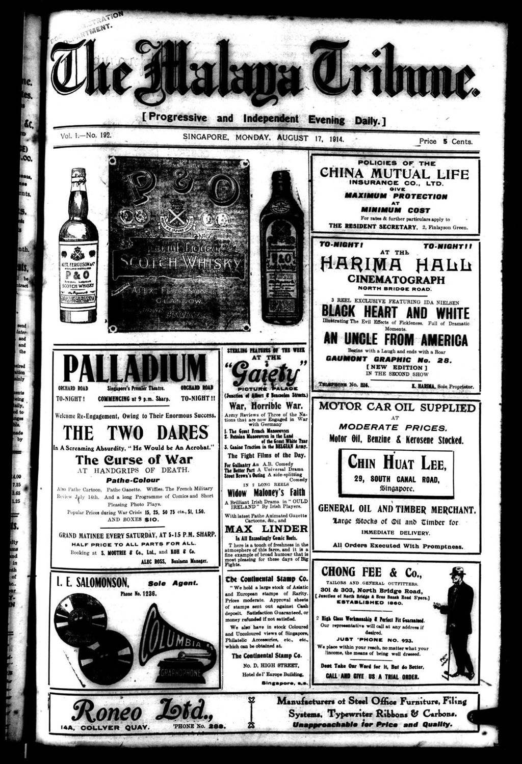 Miniature of Malaya Tribune 17 August 1914