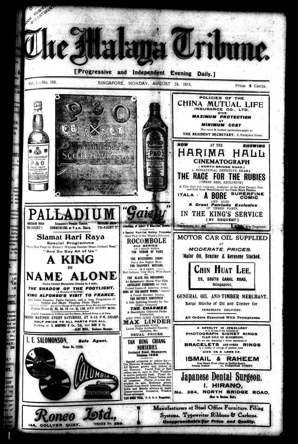 Miniature of Malaya Tribune 24 August 1914