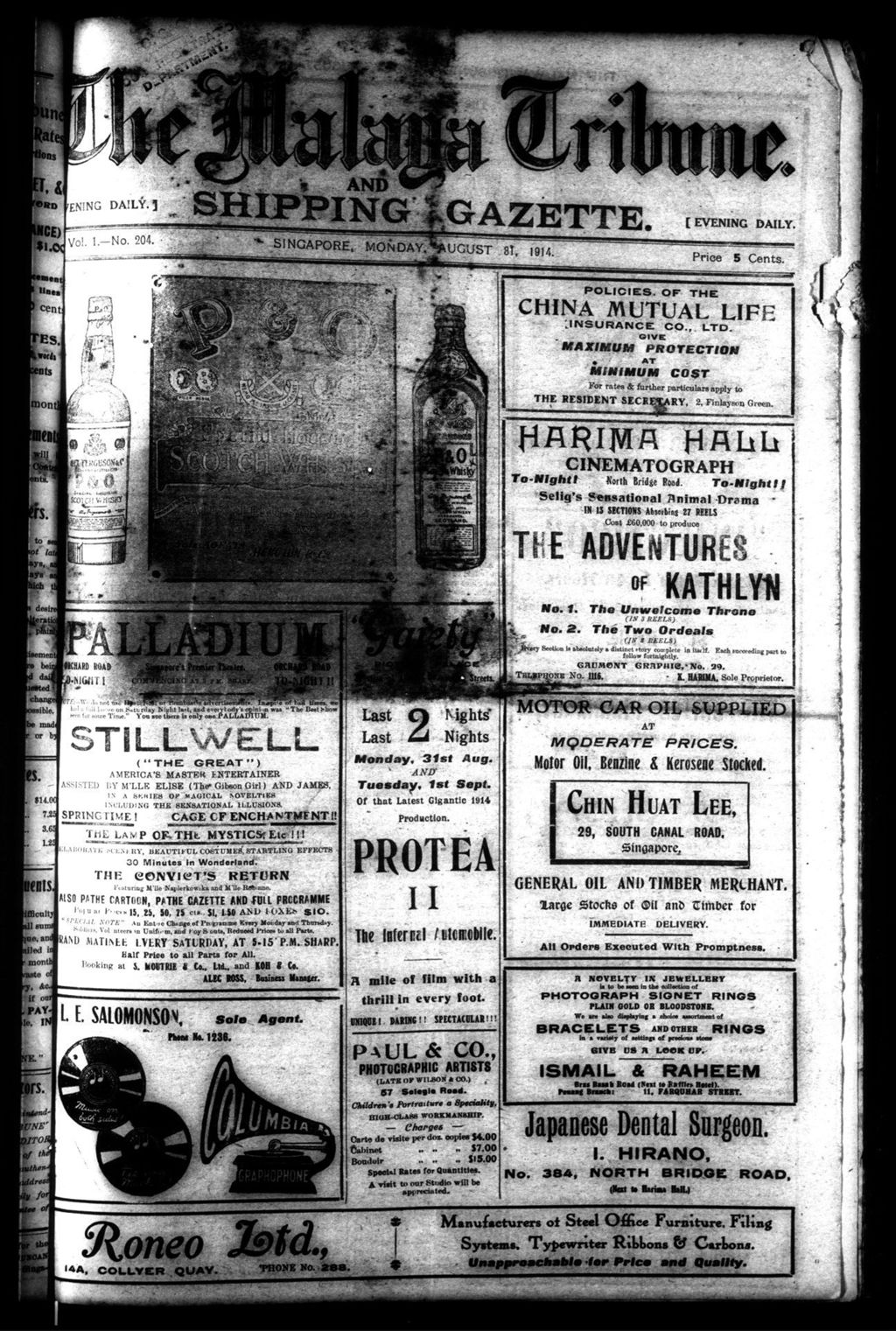 Miniature of Malaya Tribune 31 August 1914