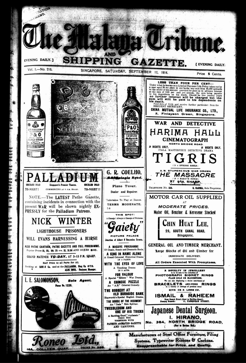 Miniature of Malaya Tribune 12 September 1914