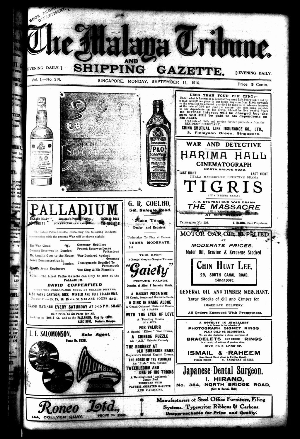 Miniature of Malaya Tribune 14 September 1914