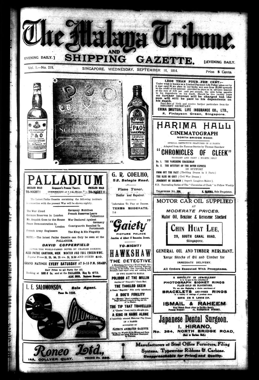 Miniature of Malaya Tribune 16 September 1914