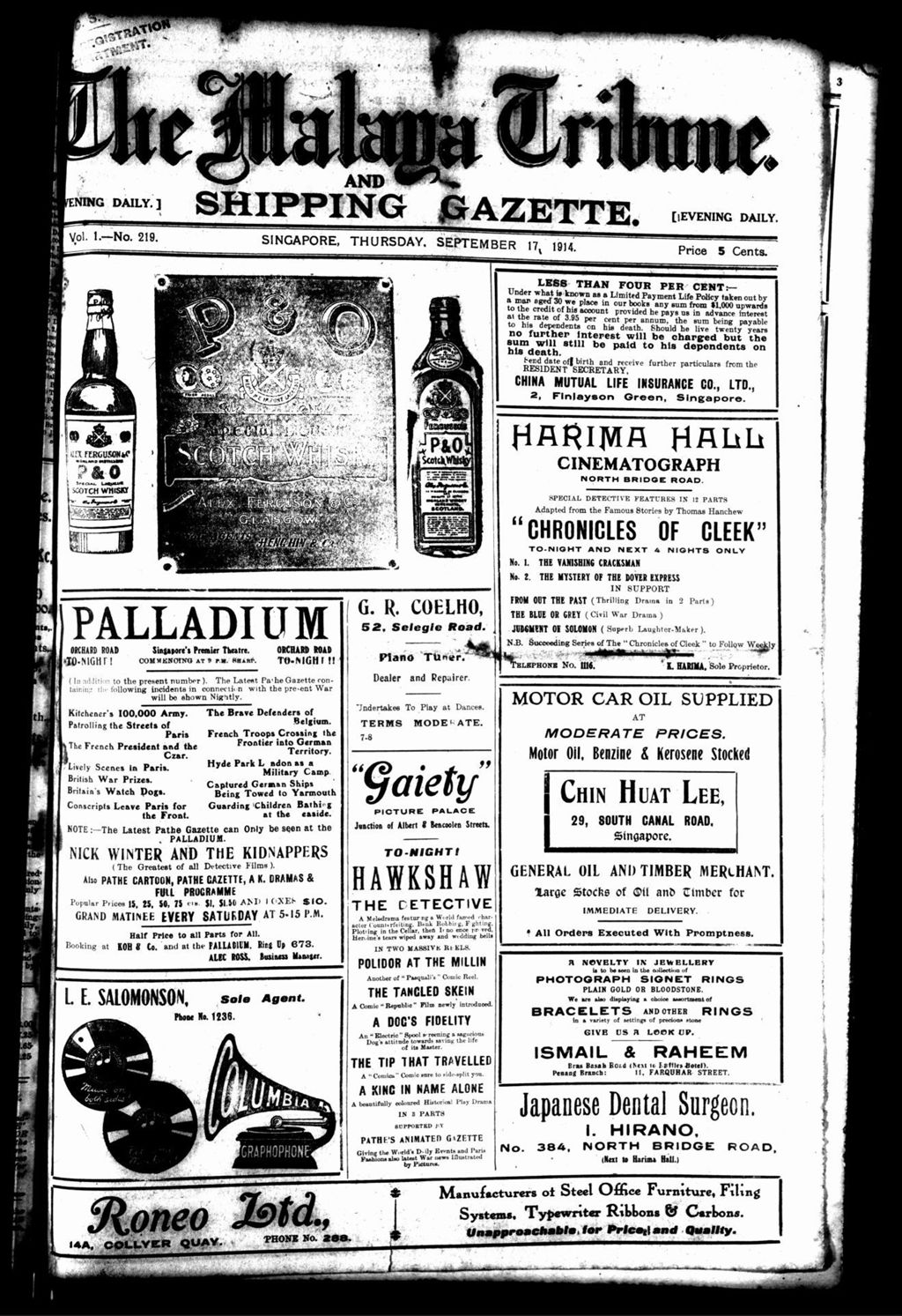 Miniature of Malaya Tribune 17 September 1914