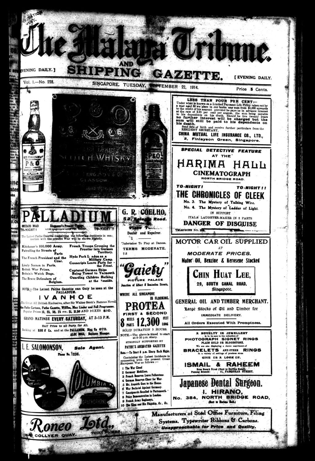 Miniature of Malaya Tribune 22 September 1914