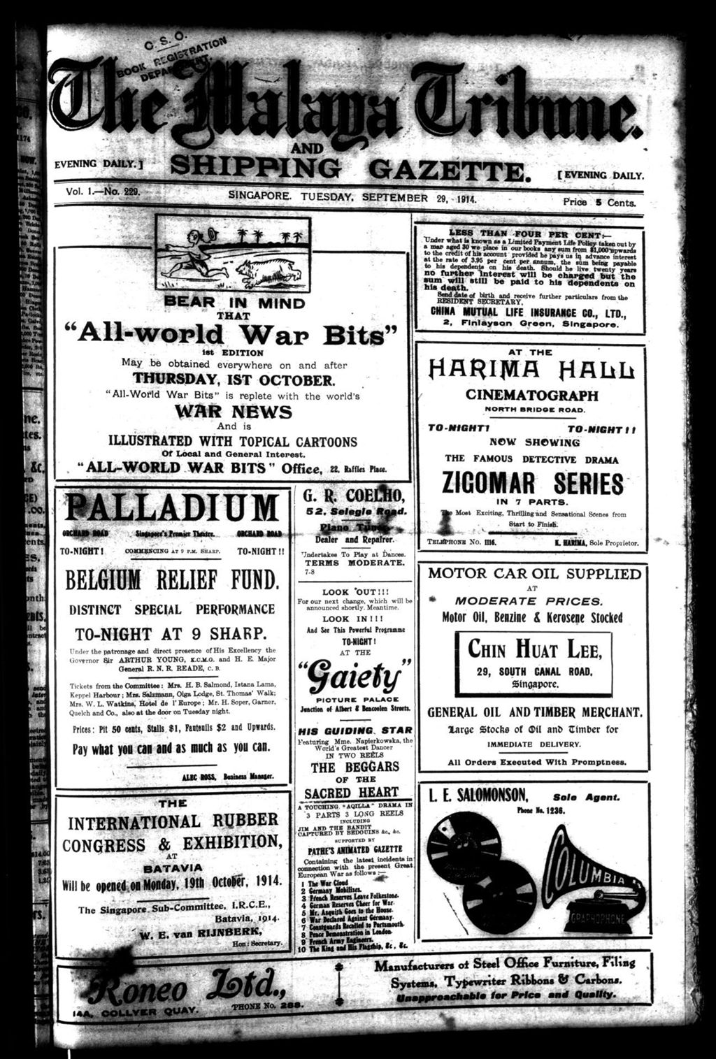 Miniature of Malaya Tribune 29 September 1914