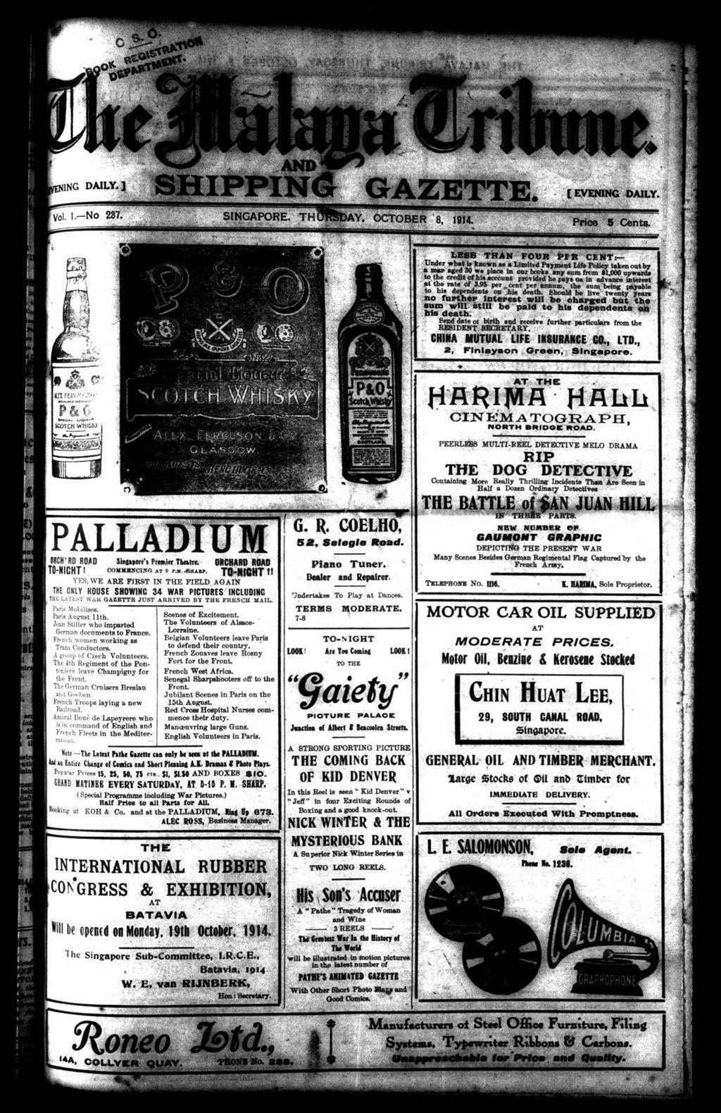 Miniature of Malaya Tribune 08 October 1914