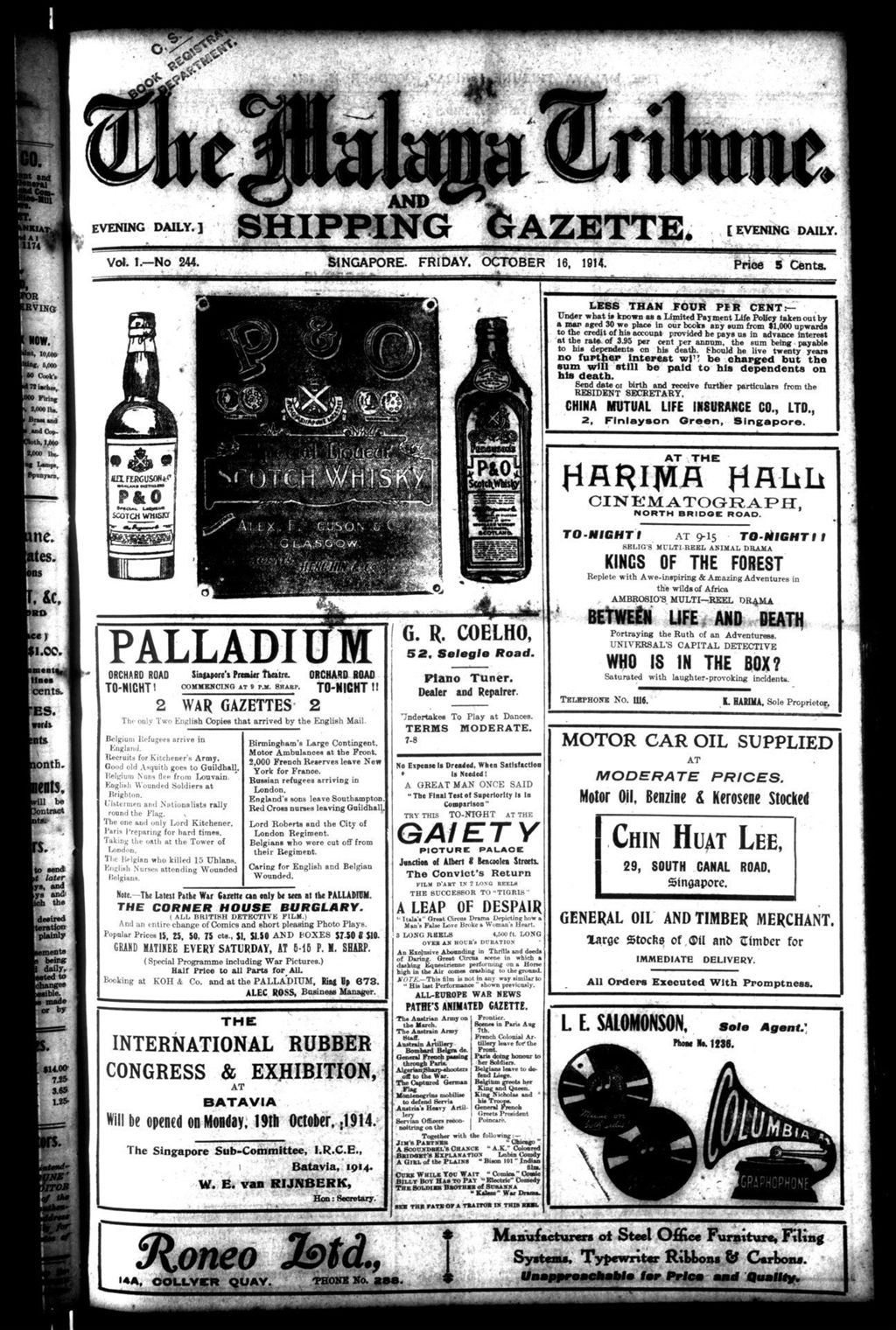 Miniature of Malaya Tribune 16 October 1914