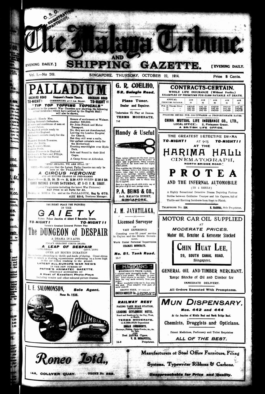 Miniature of Malaya Tribune 22 October 1914