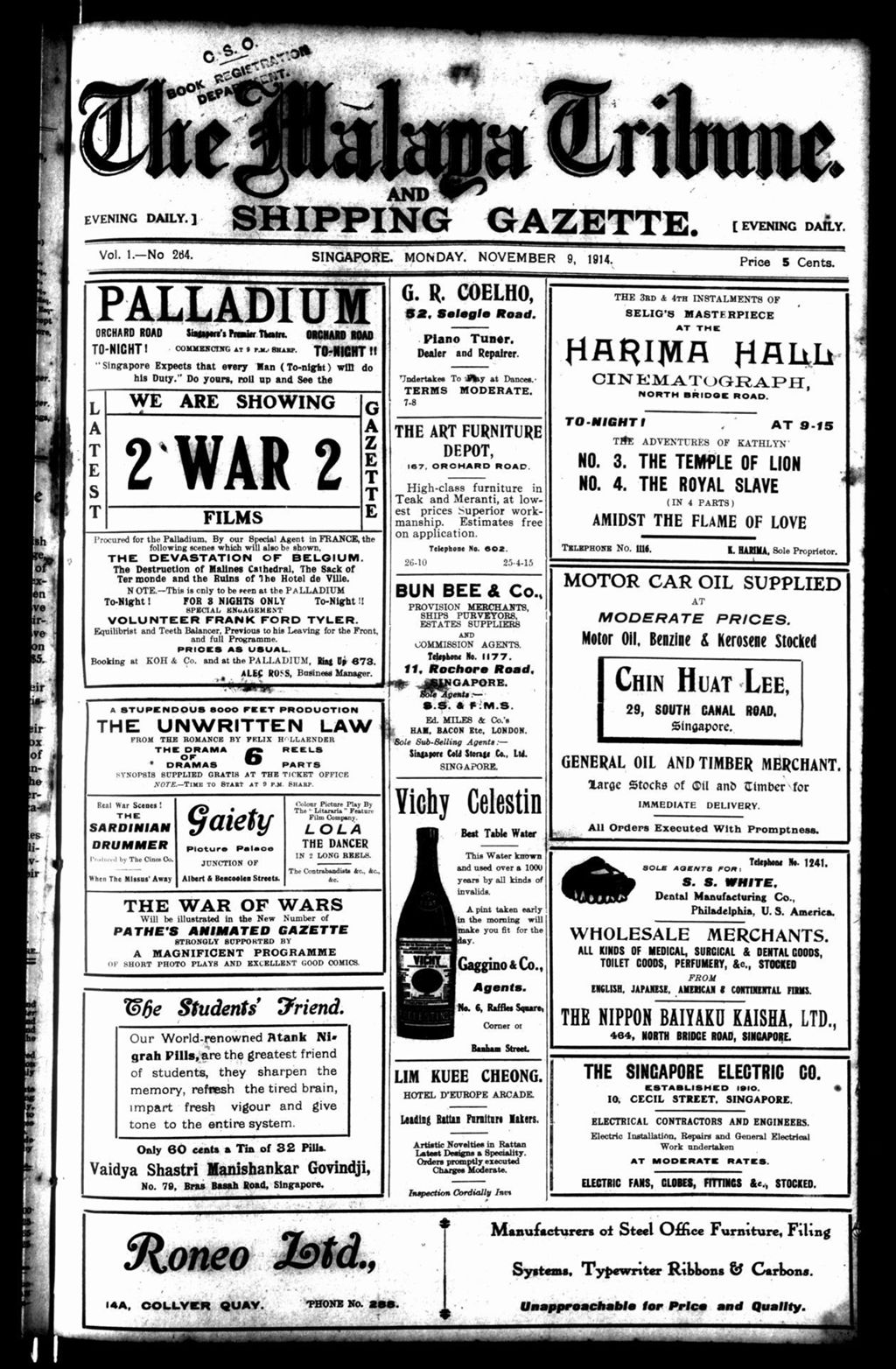 Miniature of Malaya Tribune 09 November 1914