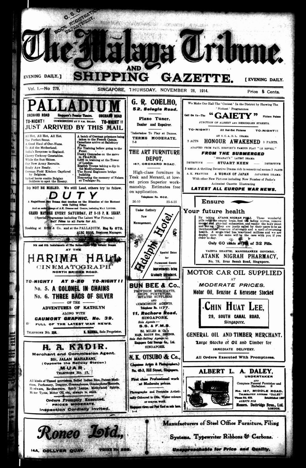 Miniature of Malaya Tribune 26 November 1914