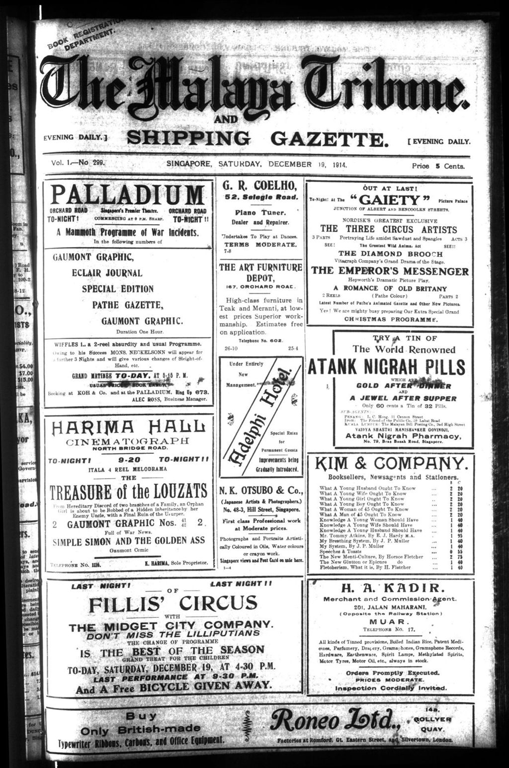 Miniature of Malaya Tribune 19 December 1914