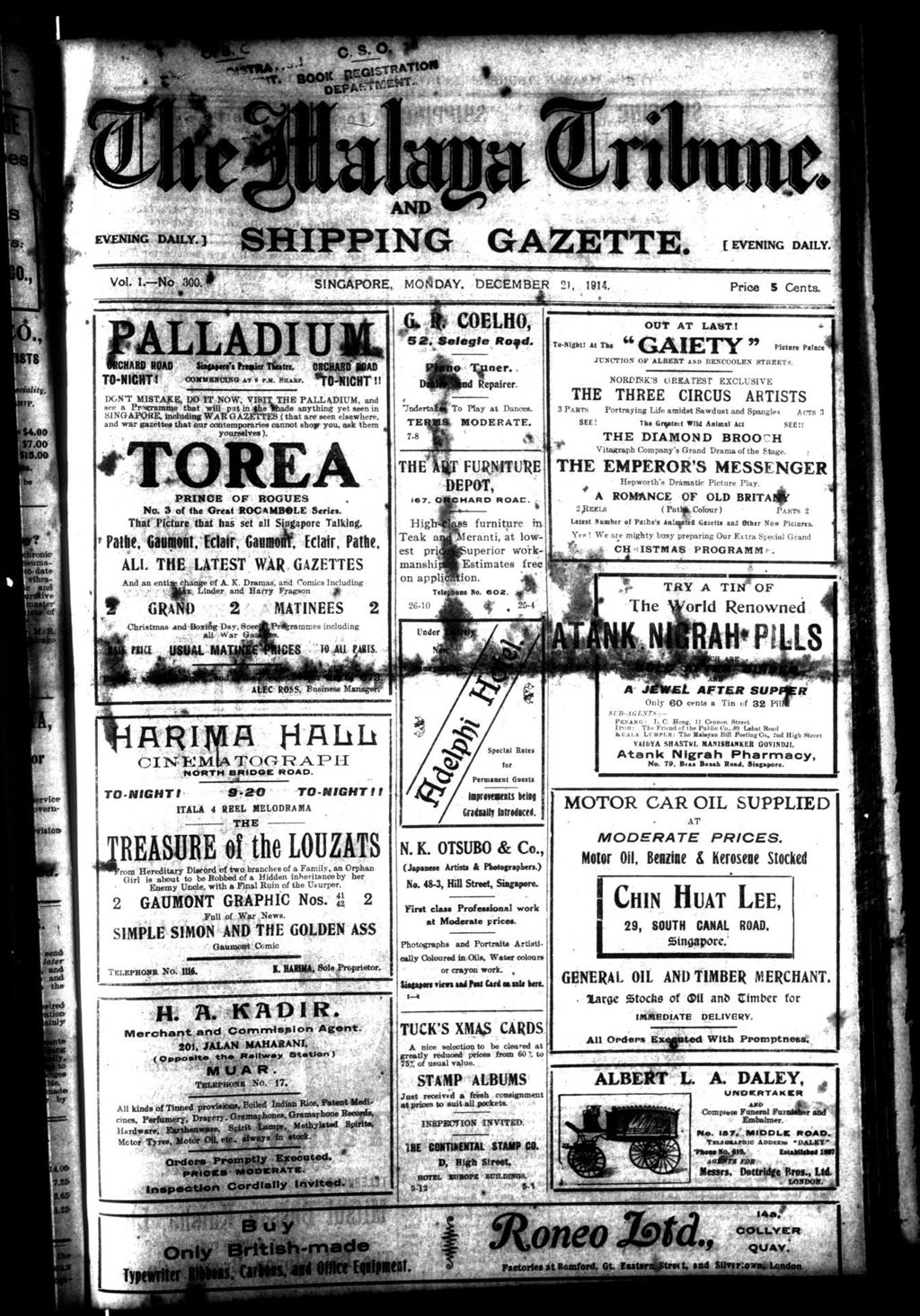 Miniature of Malaya Tribune 21 December 1914