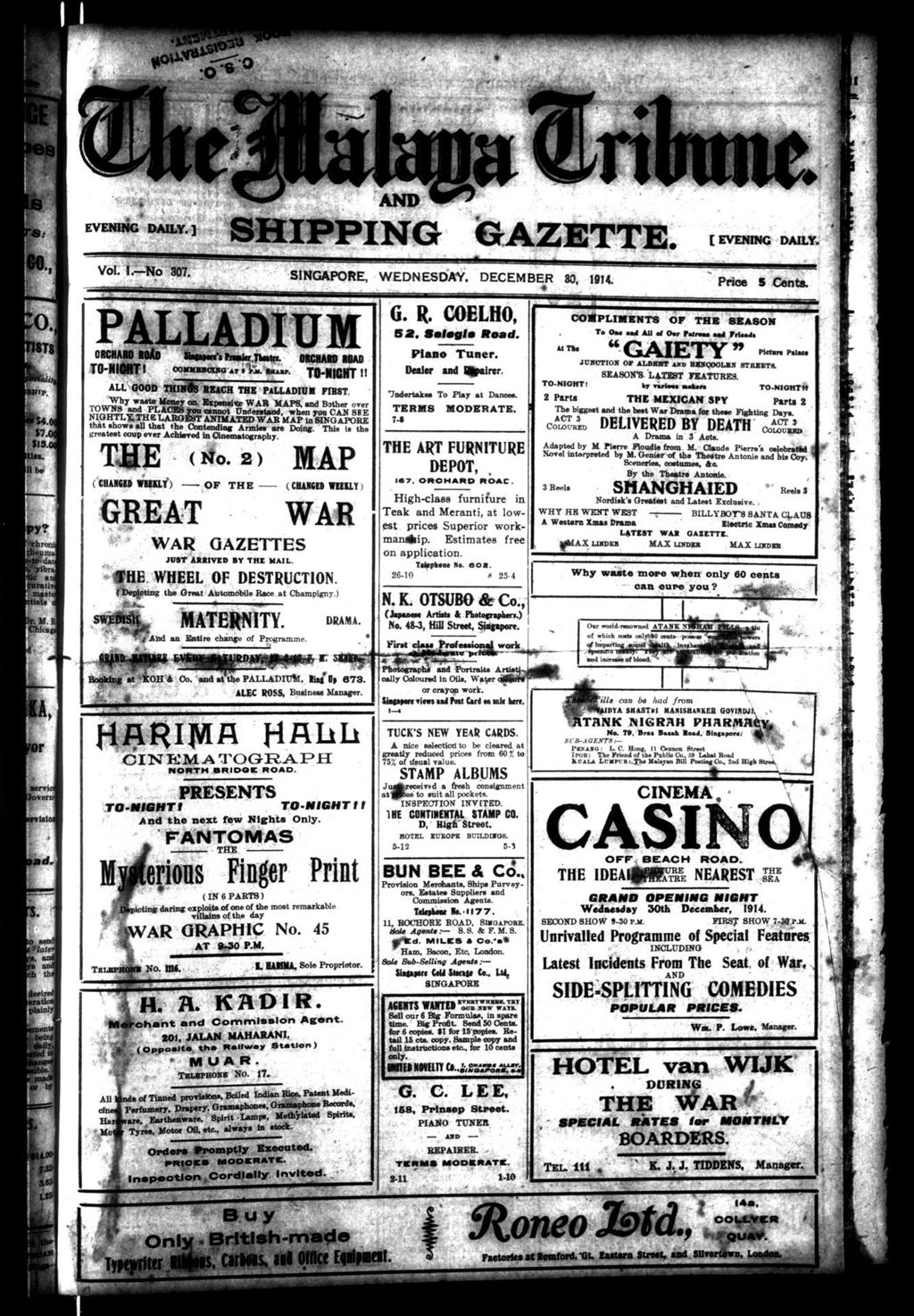 Miniature of Malaya Tribune 30 December 1914