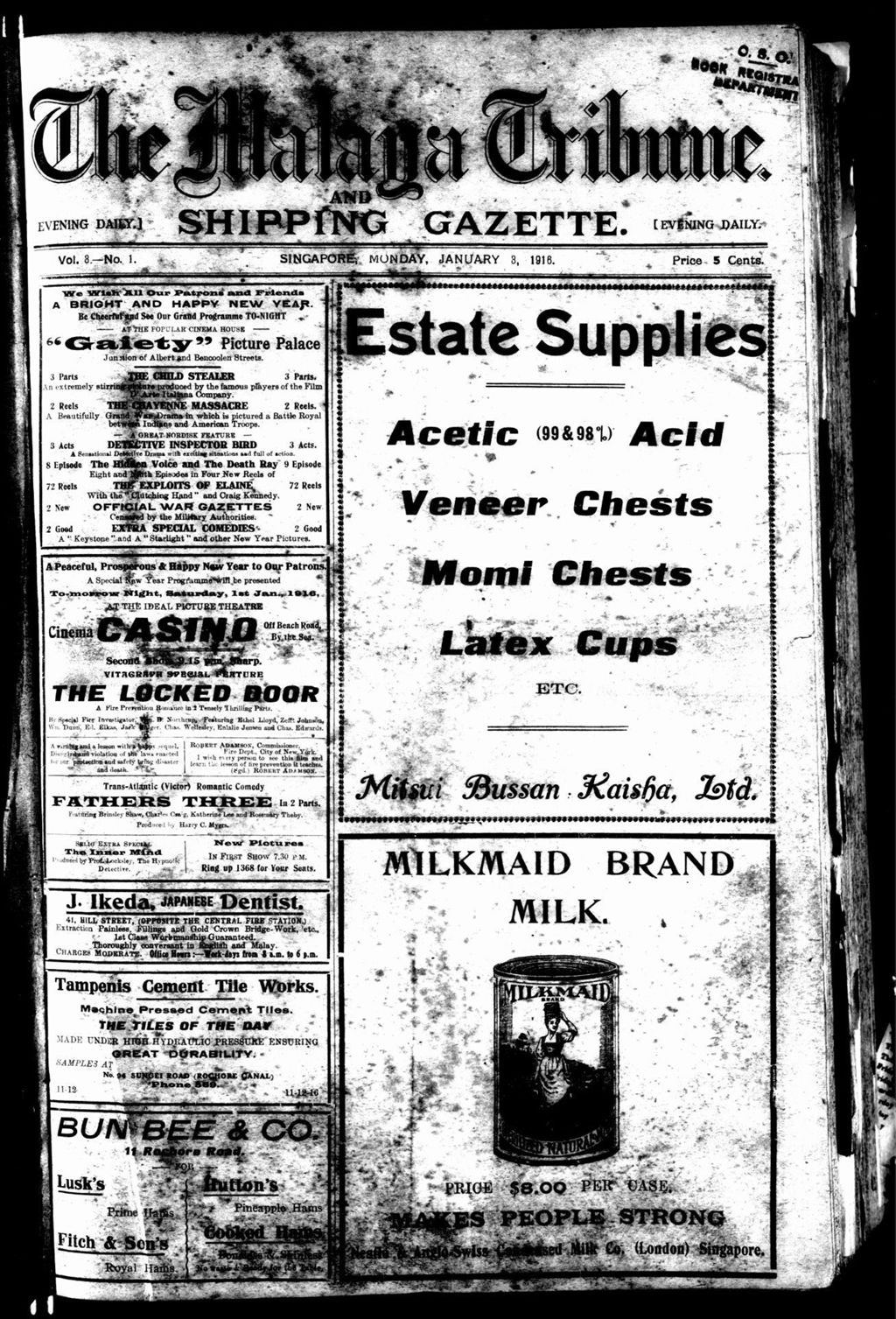 Miniature of Malaya Tribune 03 January 1916