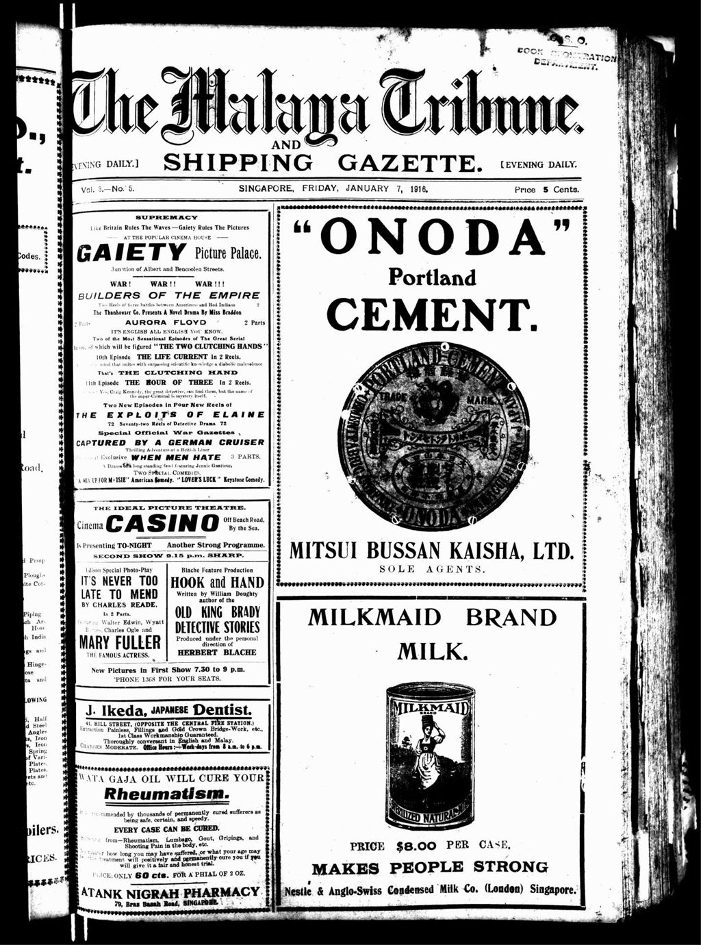 Miniature of Malaya Tribune 07 January 1916