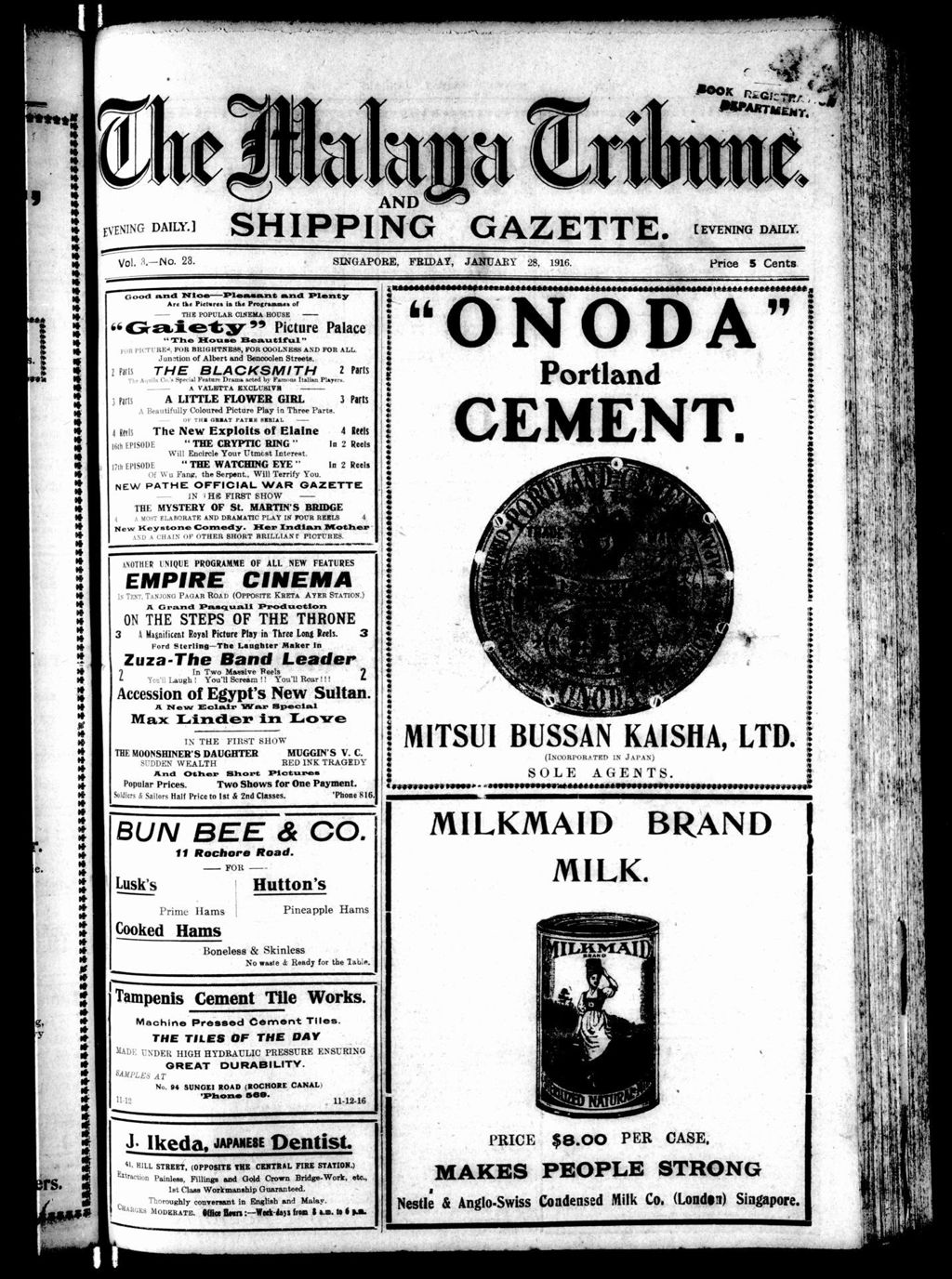 Miniature of Malaya Tribune 28 January 1916