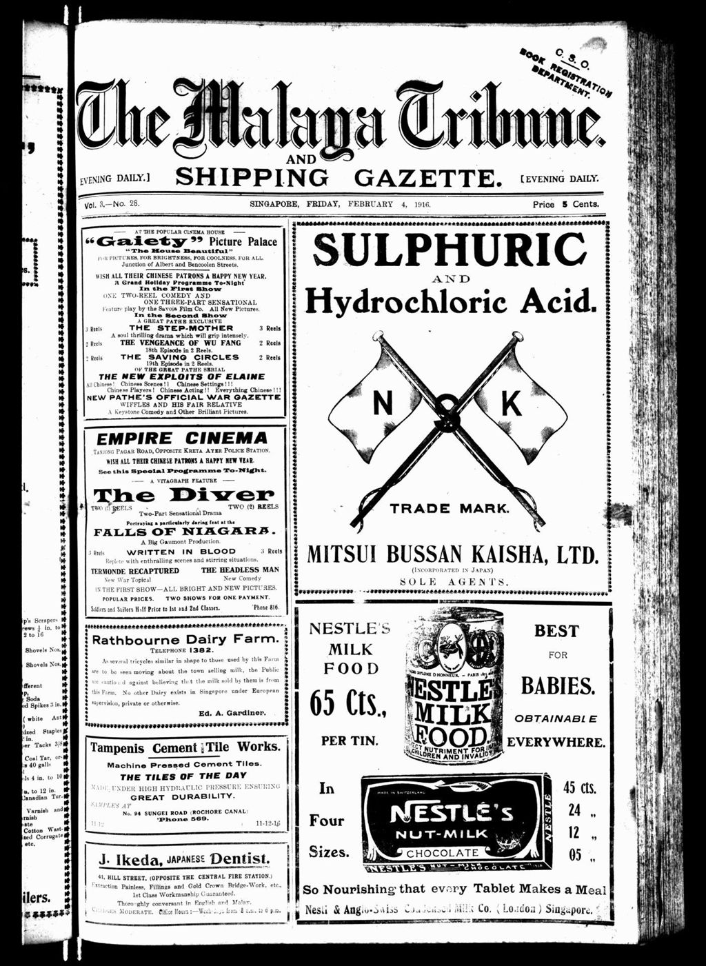 Miniature of Malaya Tribune 04 February 1916