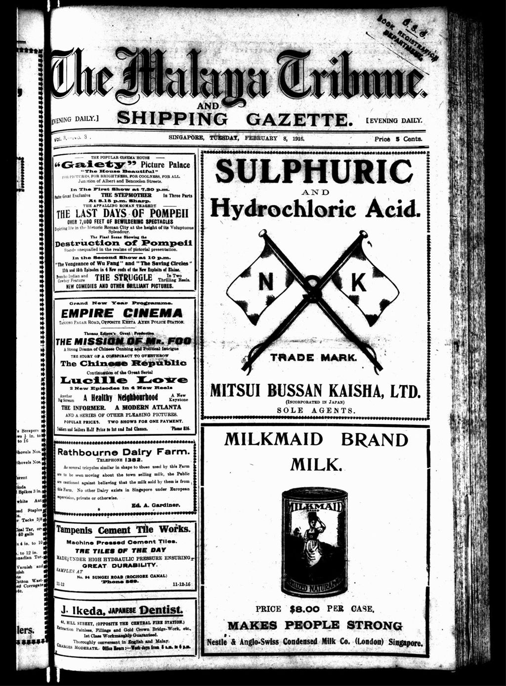 Miniature of Malaya Tribune 08 February 1916