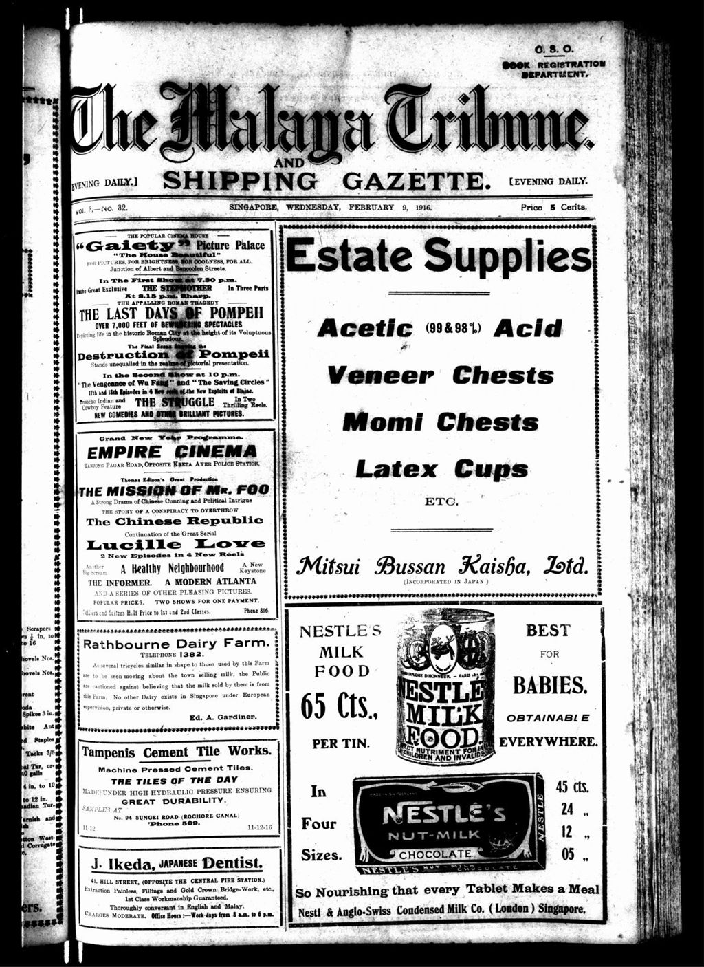 Miniature of Malaya Tribune 09 February 1916