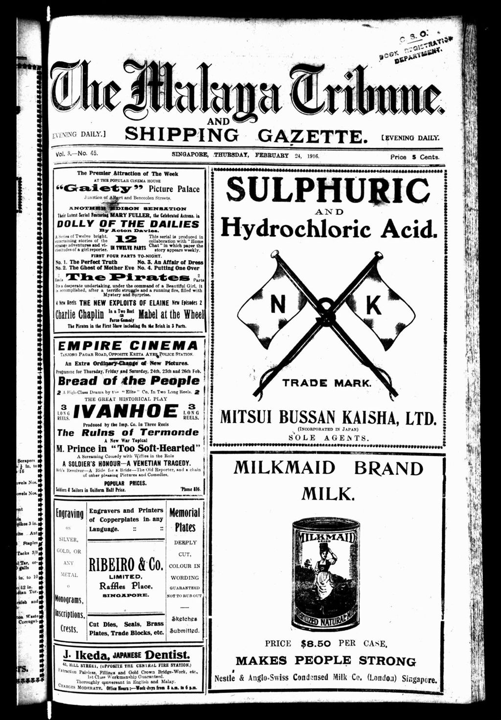 Miniature of Malaya Tribune 24 February 1916