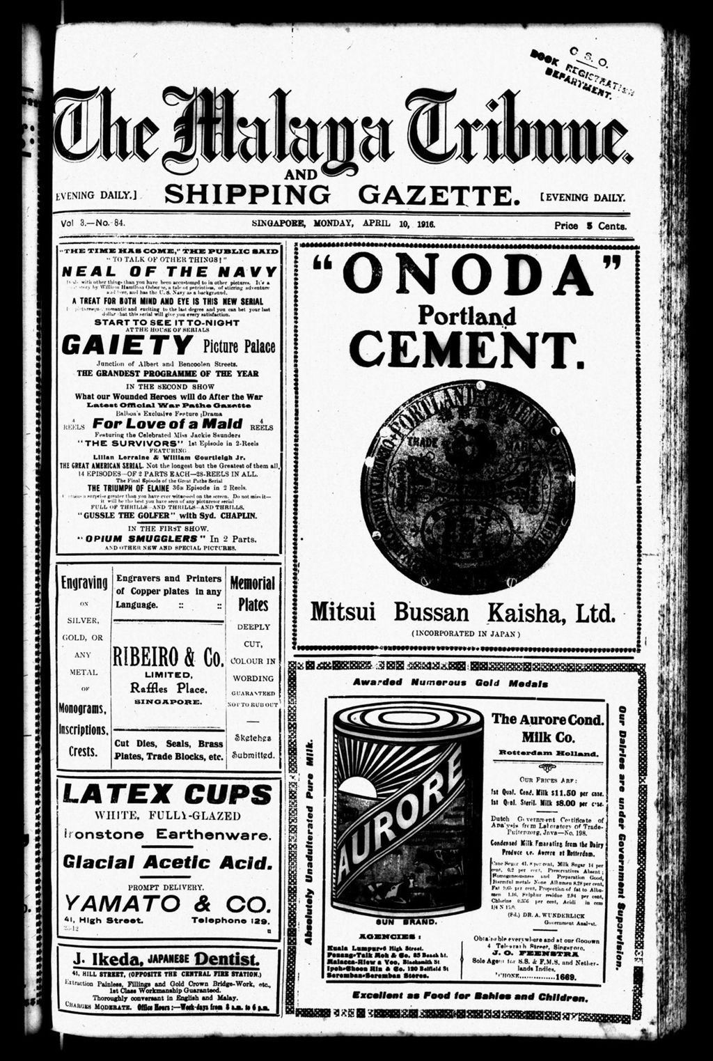 Miniature of Malaya Tribune 10 April 1916