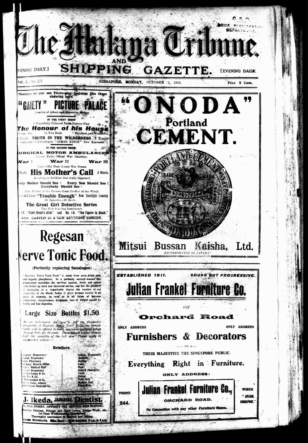 Miniature of Malaya Tribune 02 October 1916