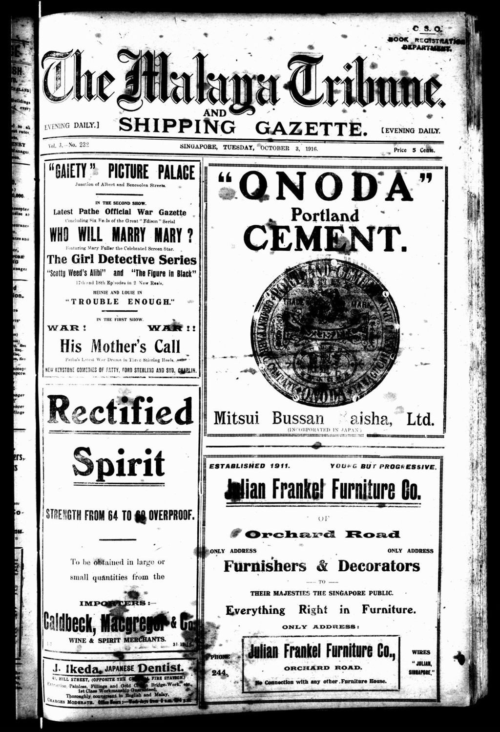 Miniature of Malaya Tribune 03 October 1916